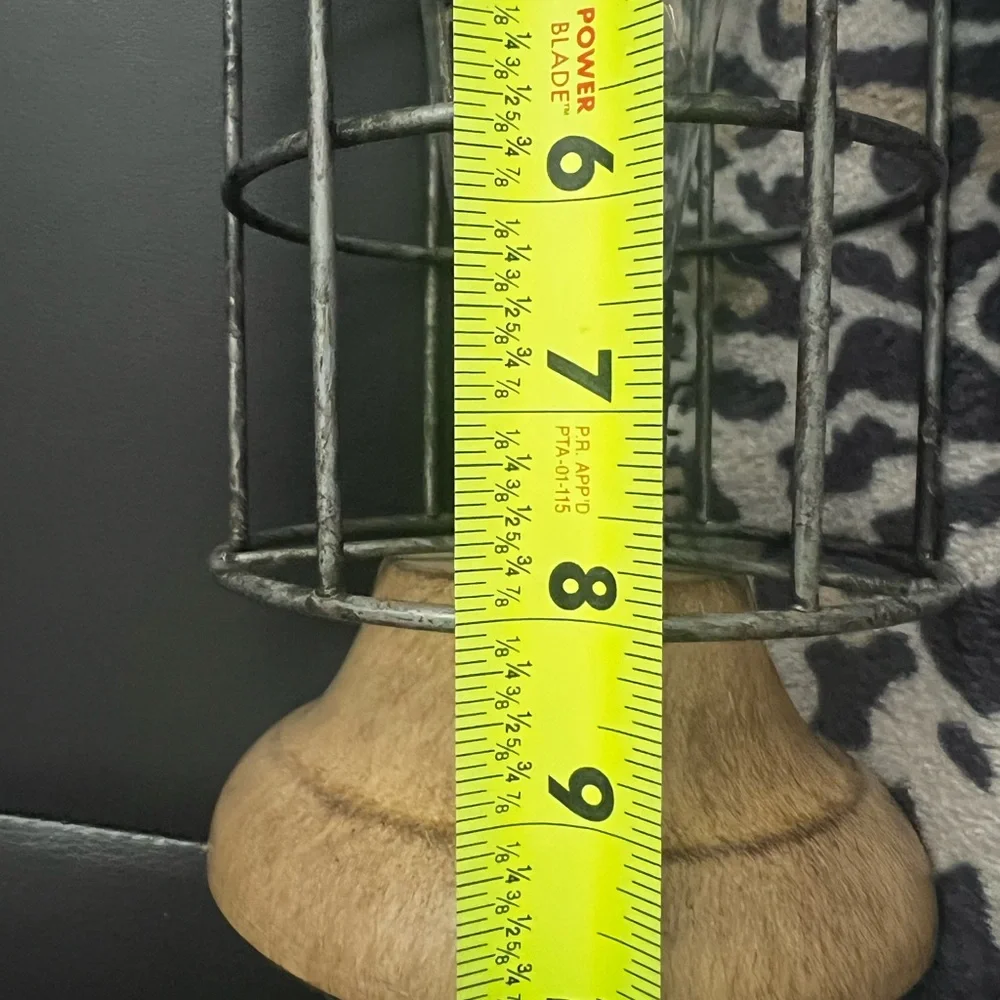 Industrial Cage Table Lamp with Brown Wood Base - Rustic Accent - Picture 3 of 4